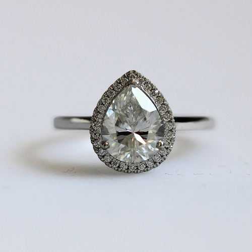 SALE - Pear Halo - Moissanite