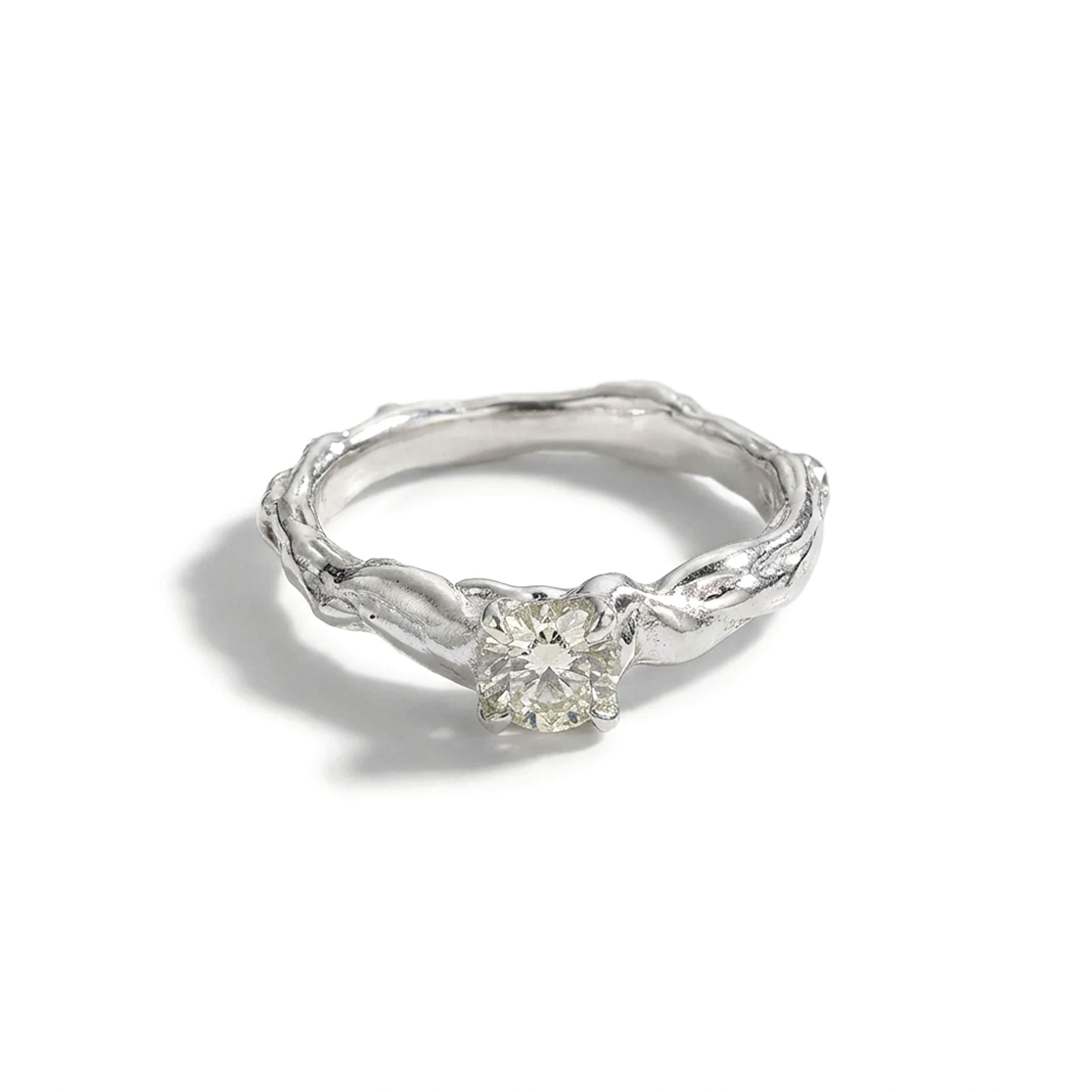 gooey melting sterling silver organic ring with salt and pepper diamond