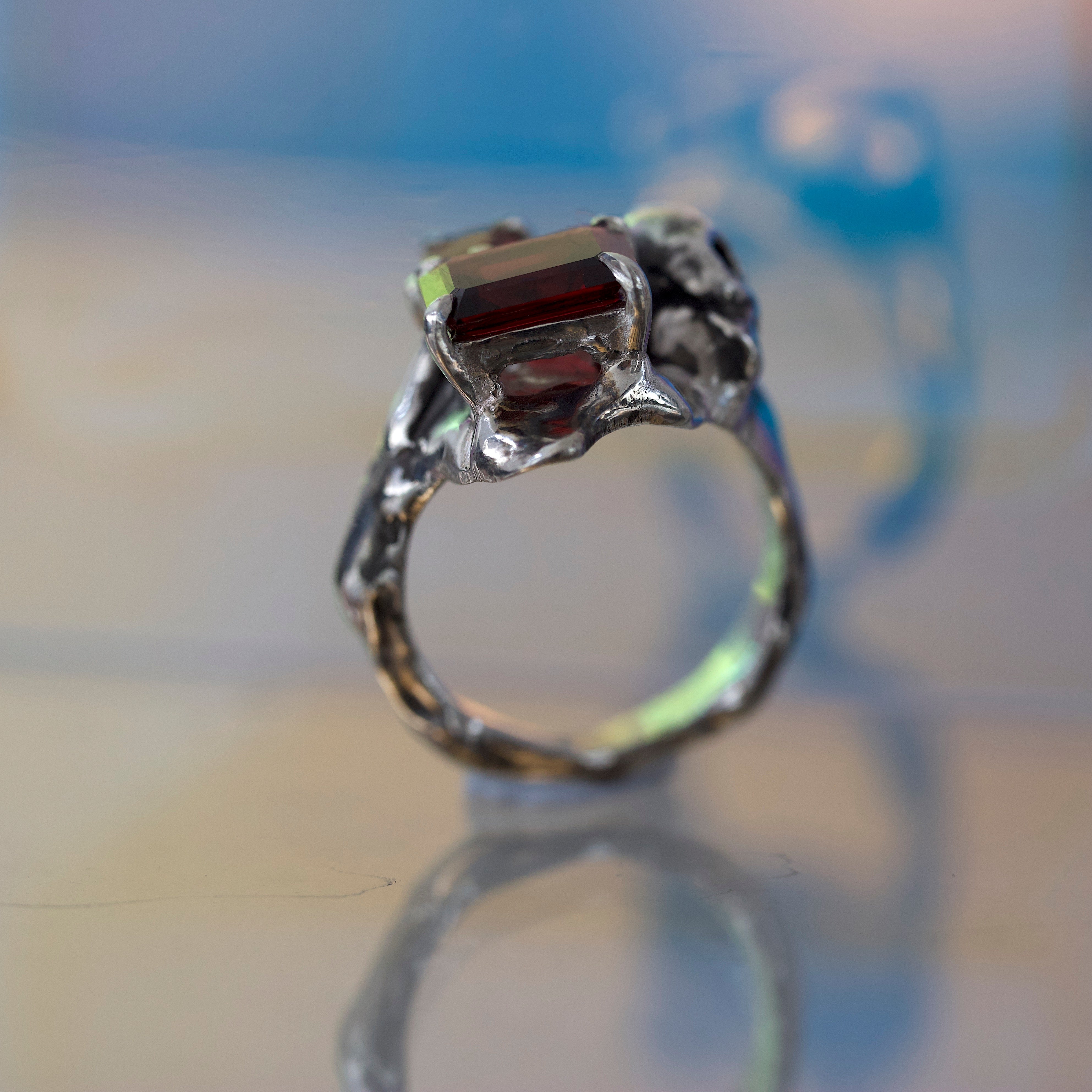 Nighttide – Emerald Cut Garnet Ring