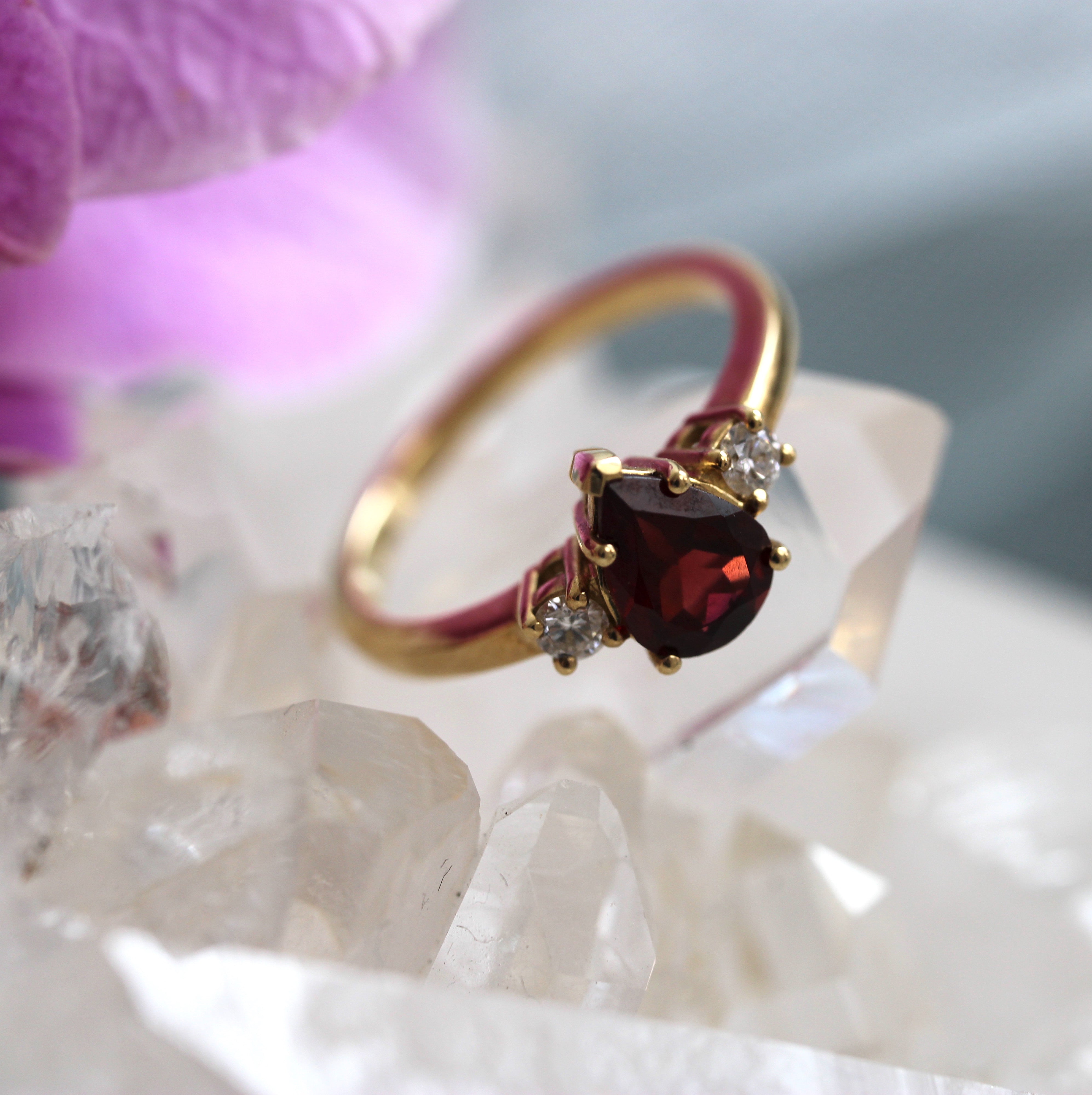 Pear Trinity - Garnet - Yellow Gold - Ready to Ship
