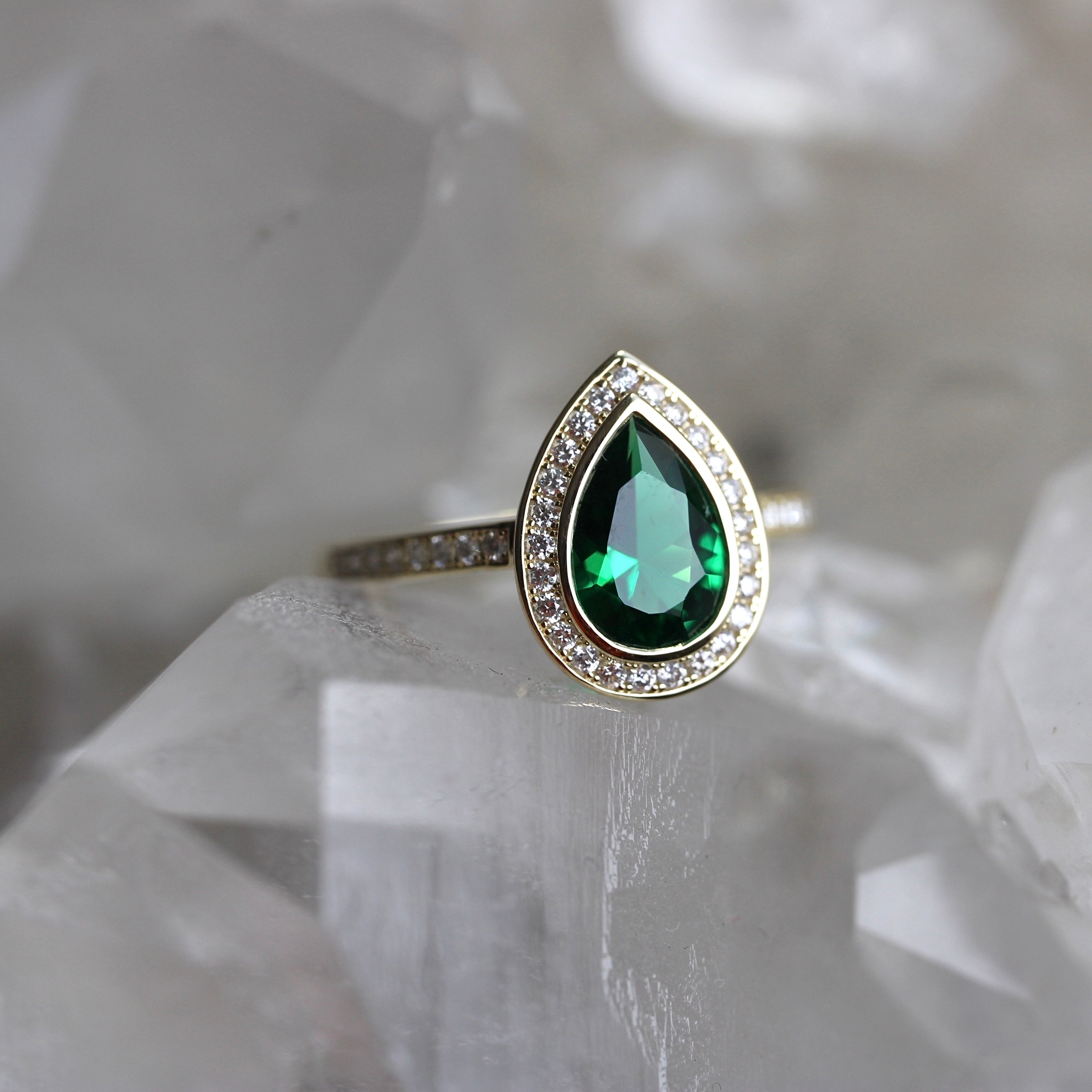 SALE- Emerald Pear Halo - Size L