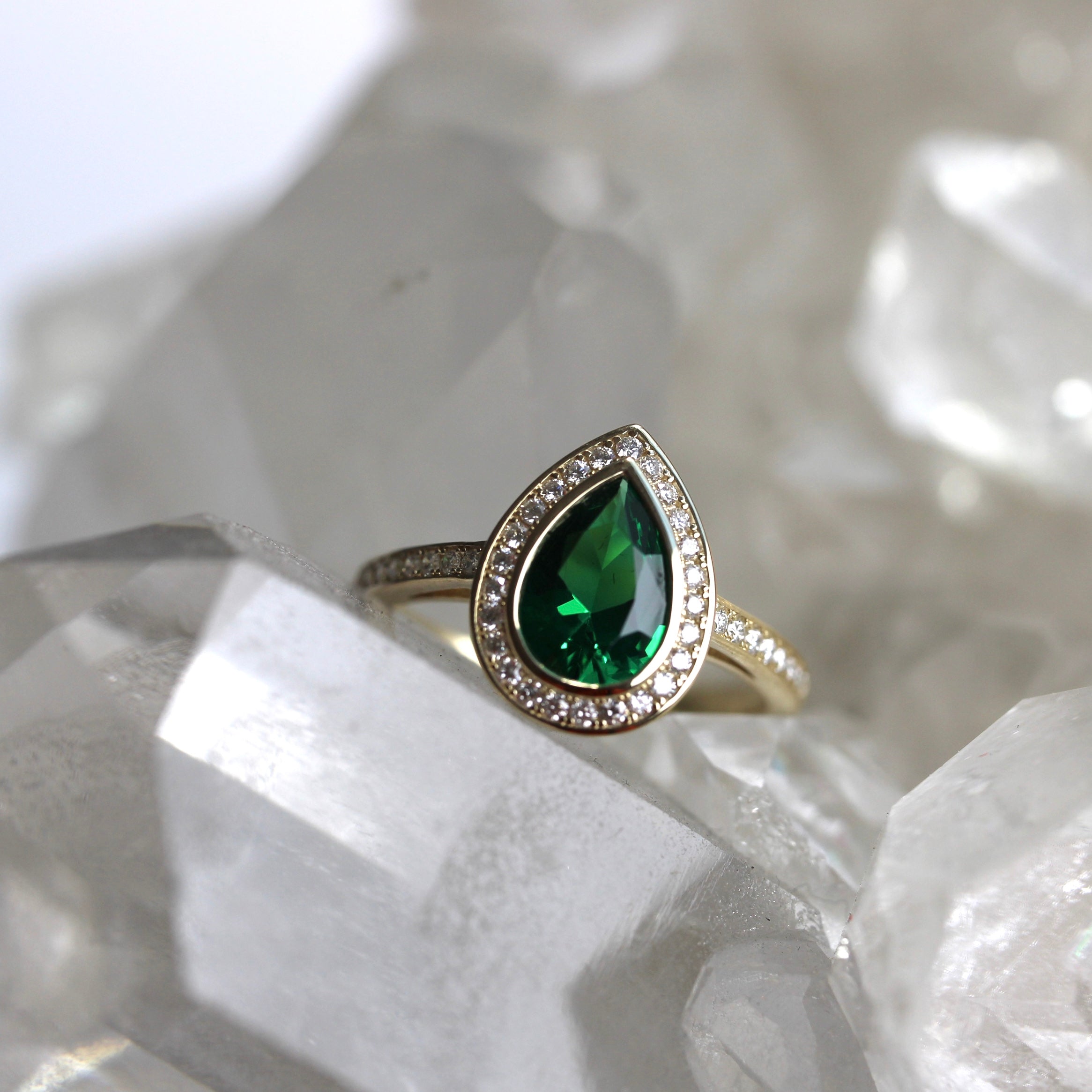 SALE- Emerald Pear Halo - Size L