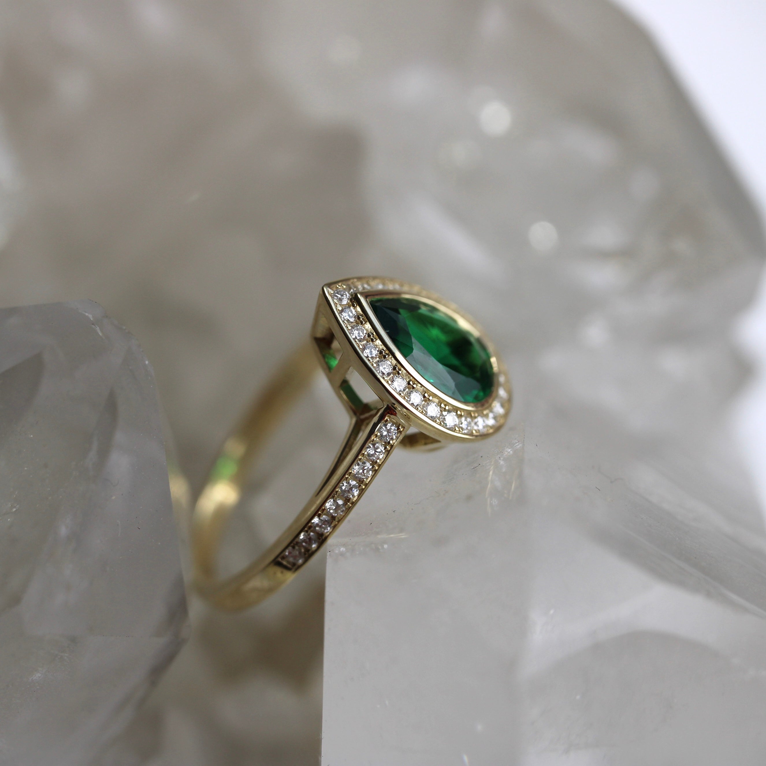 SALE- Emerald Pear Halo - Size L