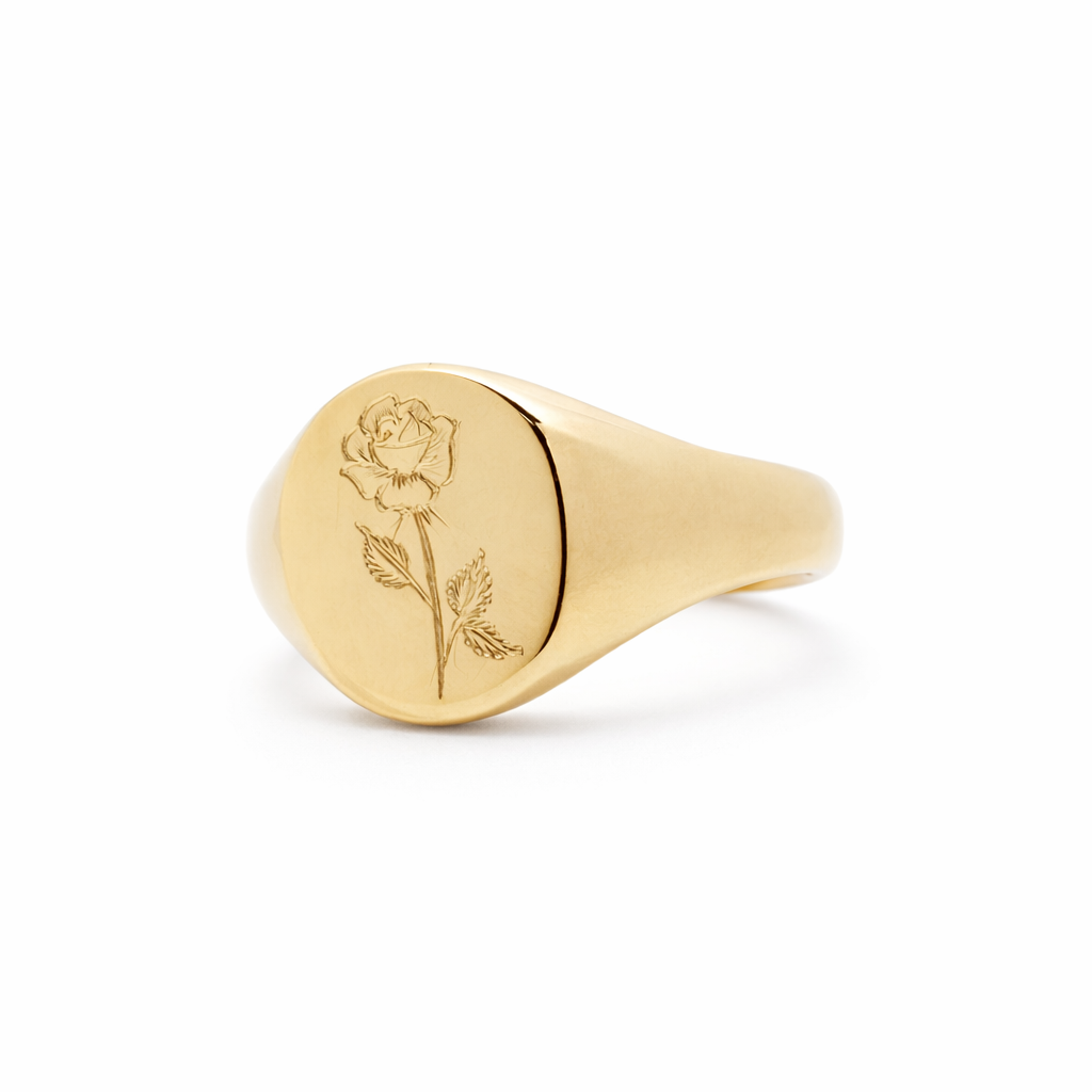 rose engraved signet yellow gold