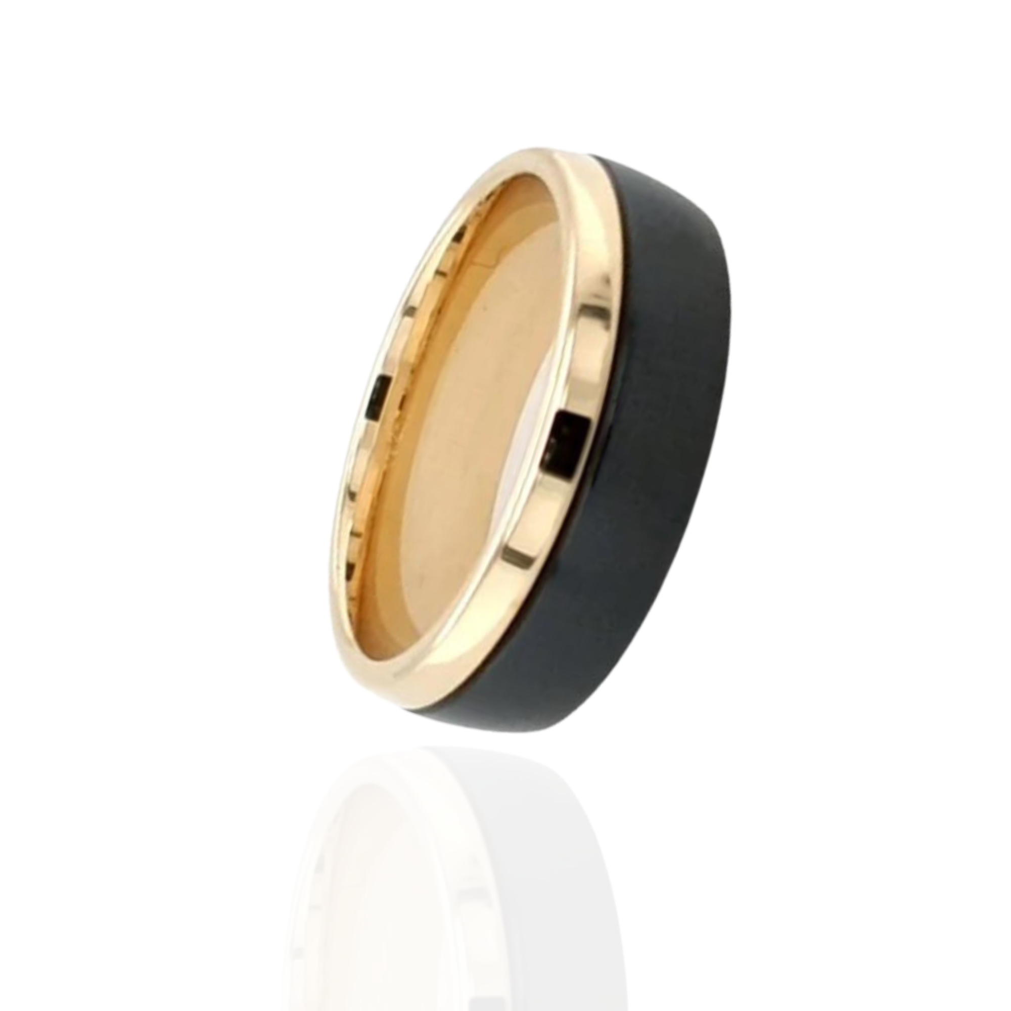 zirconium wedding band with yellow gold lining