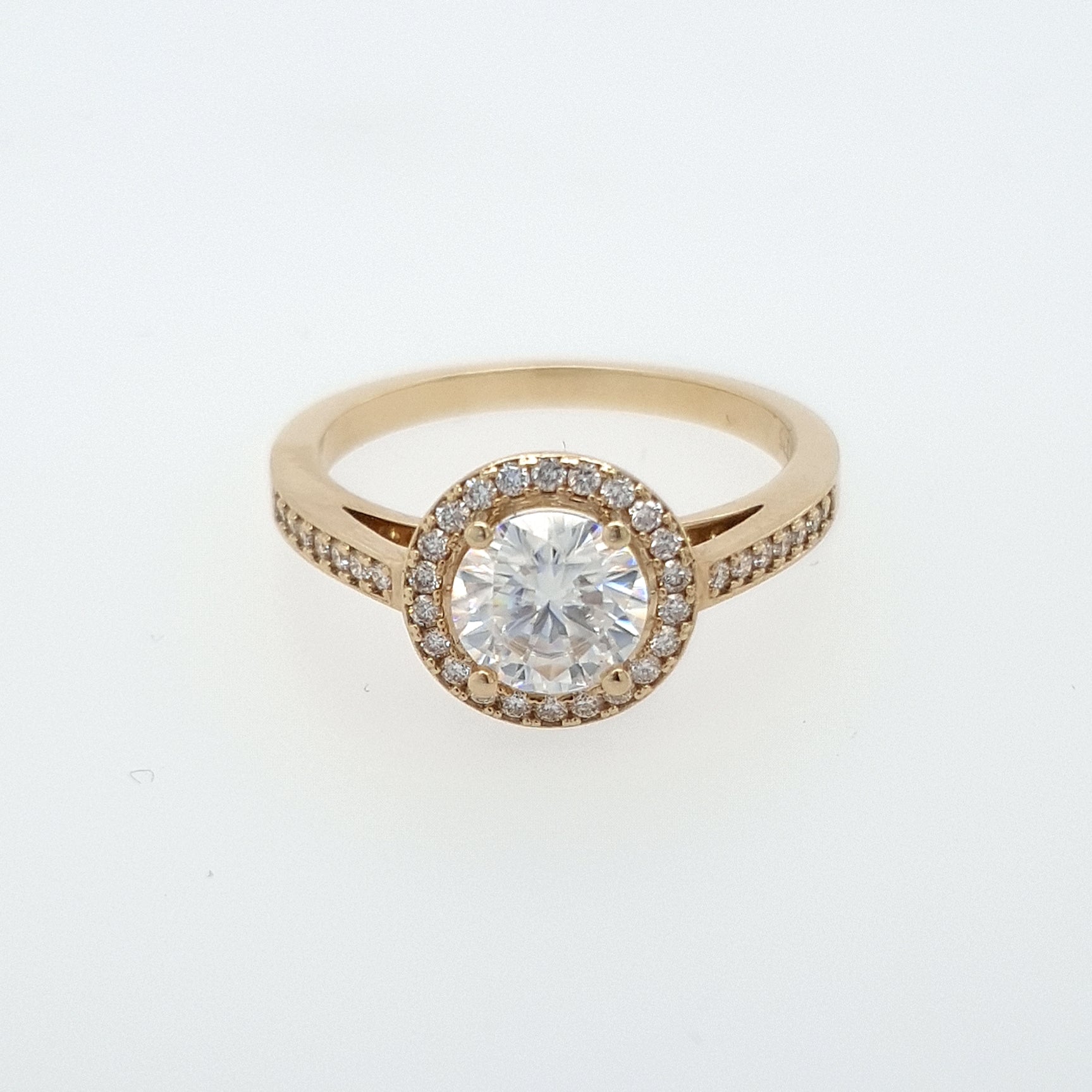 Halo Ring  - Moissanite - Yellow Gold - Ready to Ship