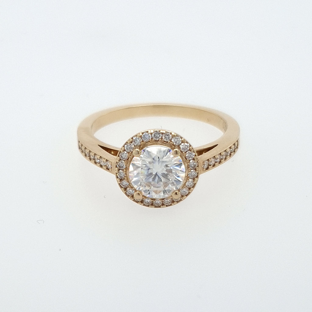 Halo Ring (thicker band) - Moissanite - Yellow Gold - Ready to Ship