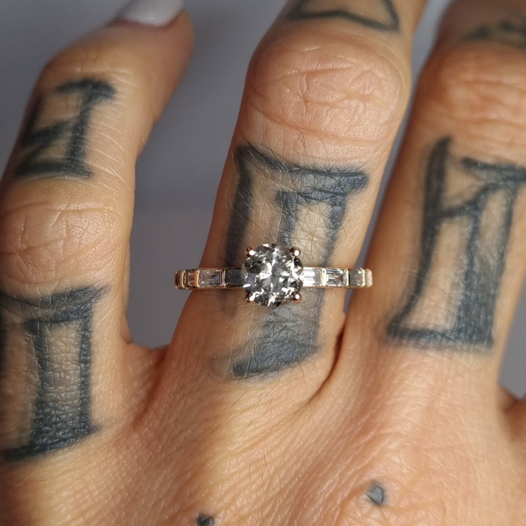 SALE - Baguette Band Salt + Pepper Diamond Solitaire