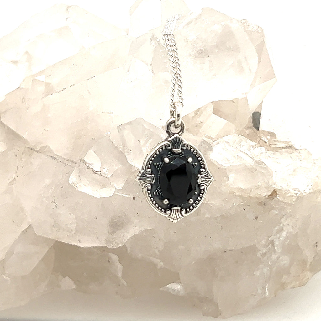 Victorian Pendant - Black Onyx & Sterling Silver - Ready to Ship
