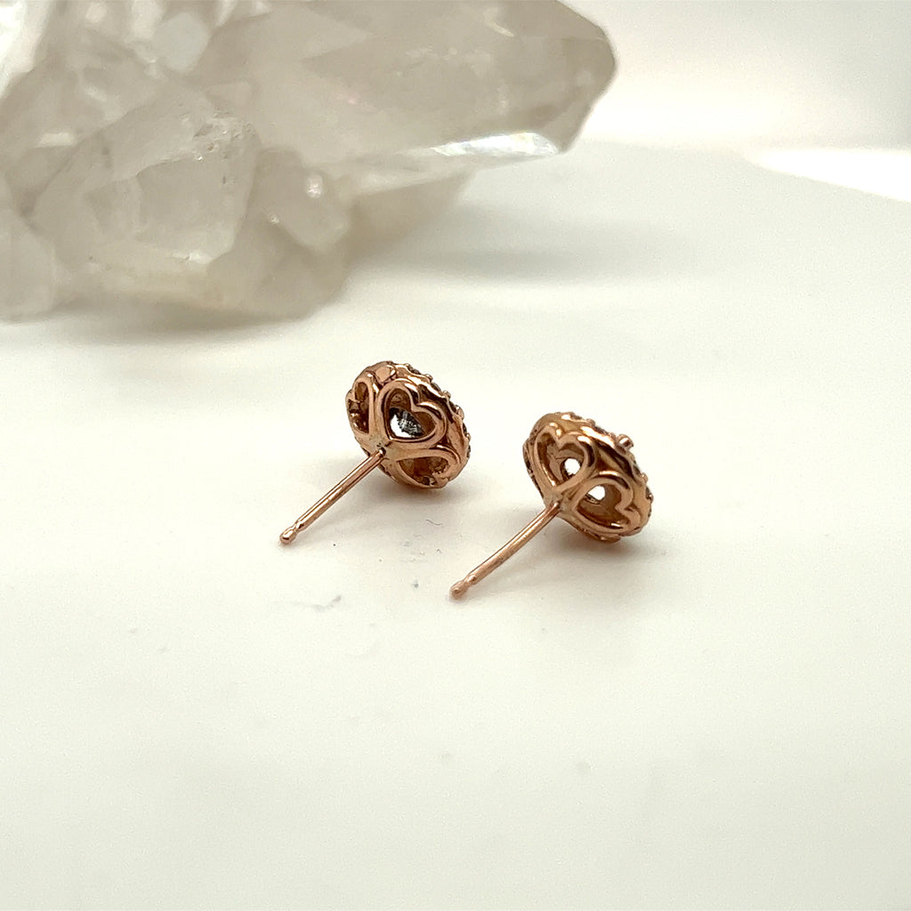 .94ct Salt and Pepper Halo Earrings - Rose Gold- Ready to Ship