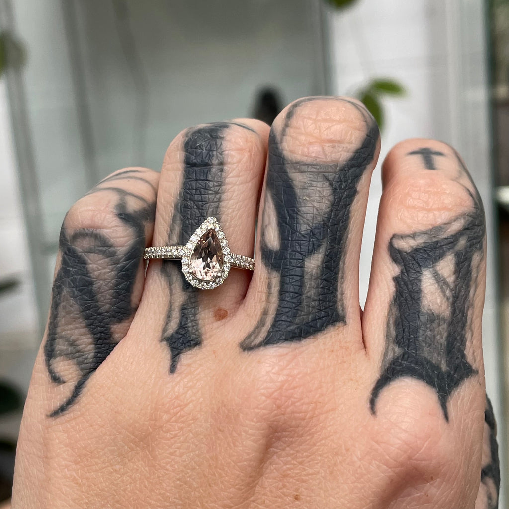 SALE - Morganite Pear Halo ring