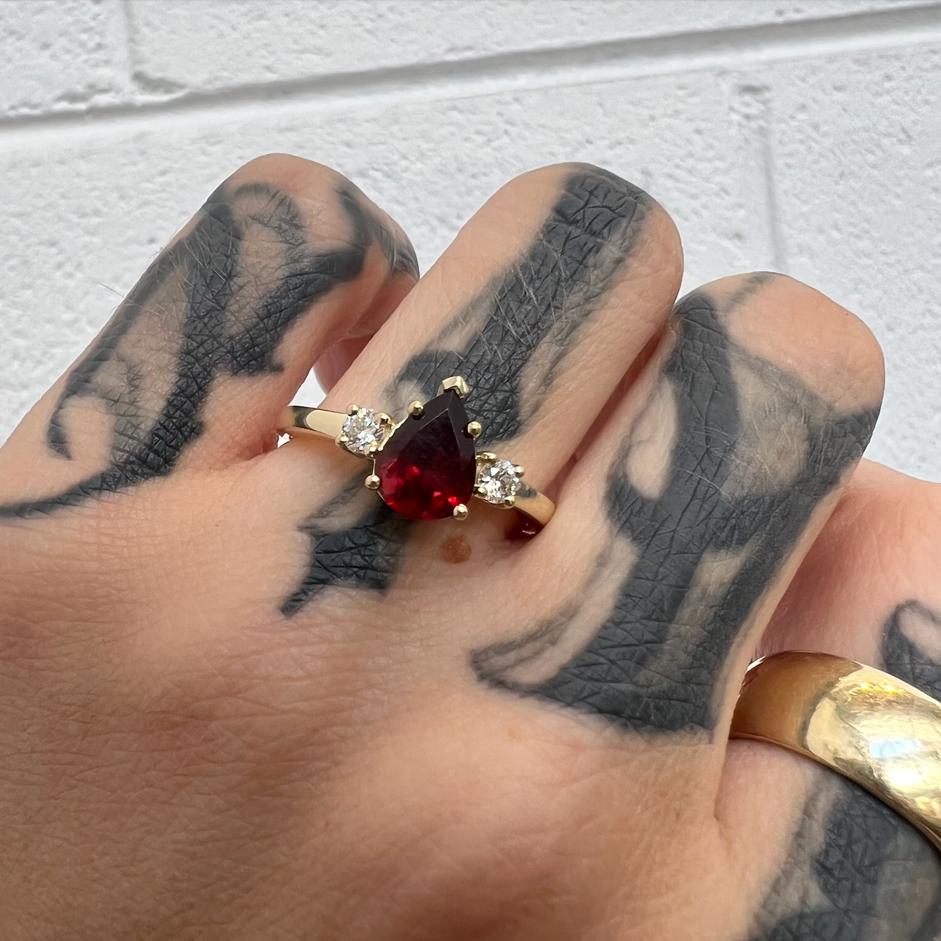 Pear Trinity - Garnet - Yellow Gold - Ready to Ship