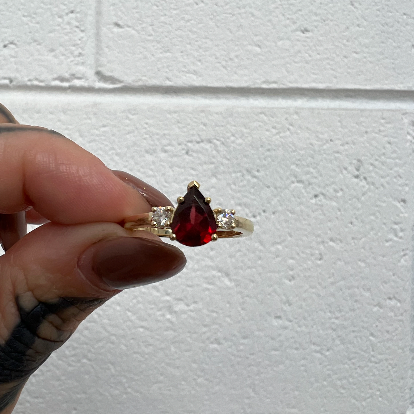 Pear Trinity - Garnet - Yellow Gold - Ready to Ship