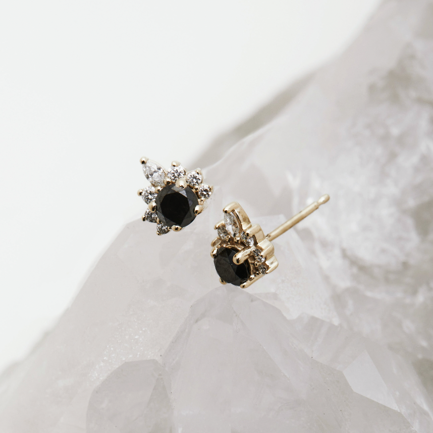 Amina Earrings - Black Diamond - Yellow Gold - Ready to Ship