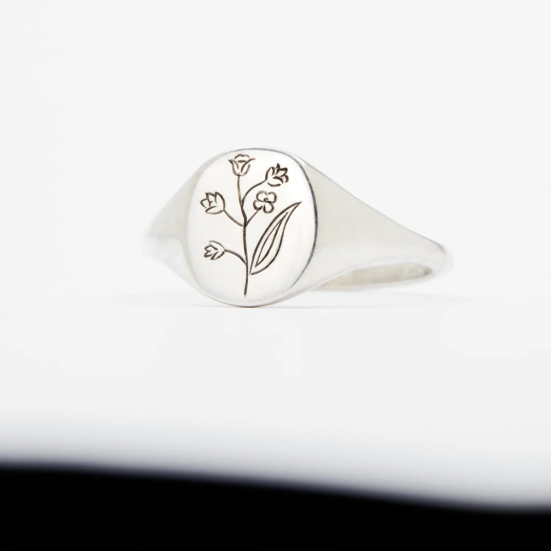 Birth Flower Signet - May - Sterling Silver - Ready to Ship