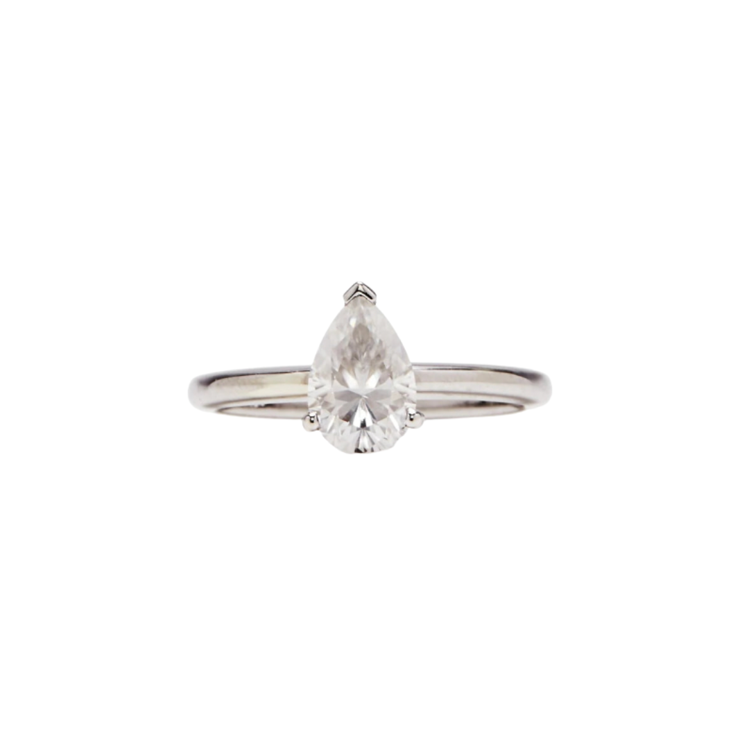 3 Claw Pear Solitaire - White Gold - Ready to Ship
