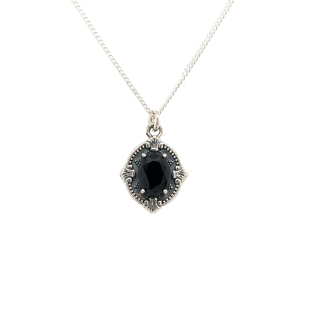 Victorian Pendant - Black Onyx & Sterling Silver - Ready to Ship