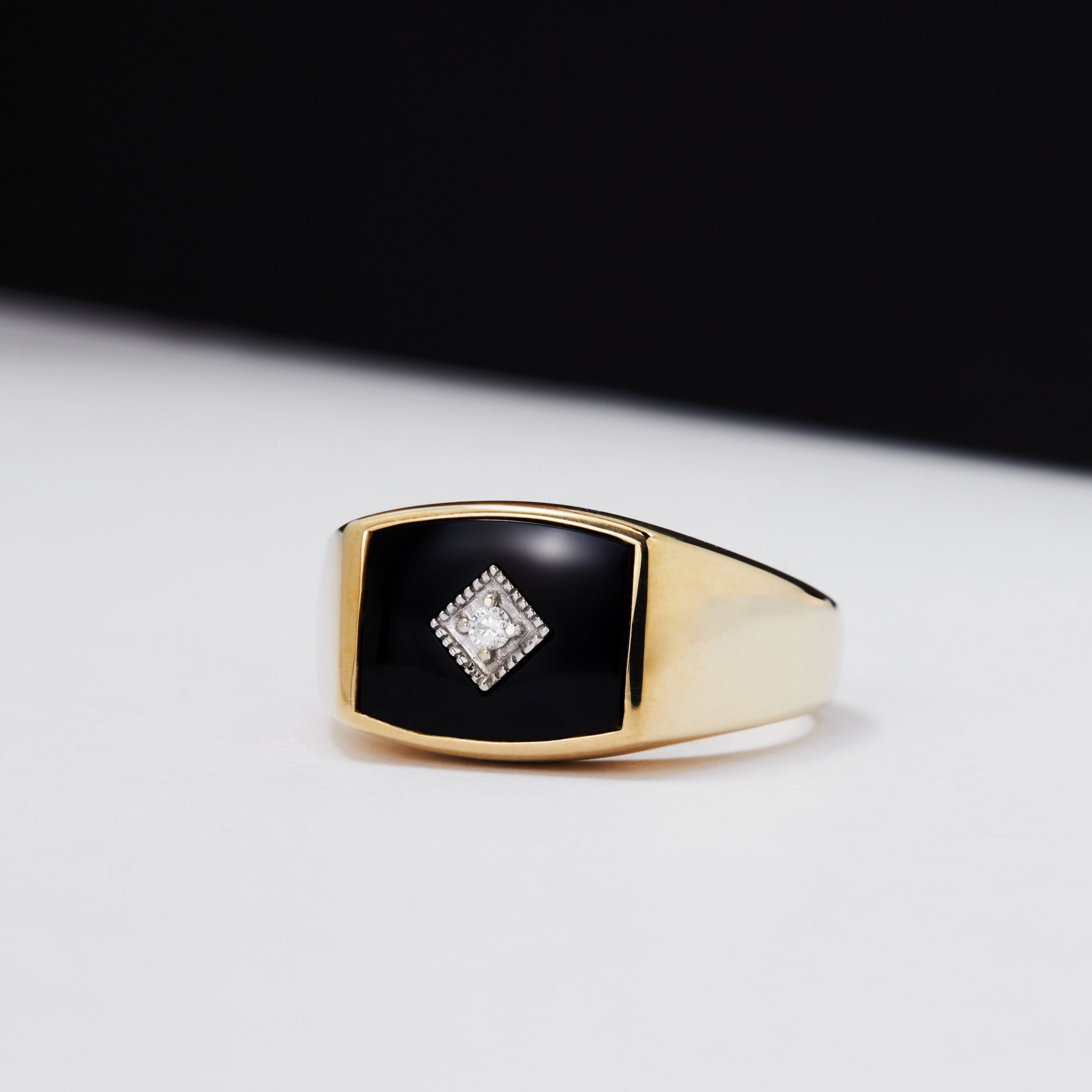 $ALE - Baltimore Black Onyx Signet - Diamond Set