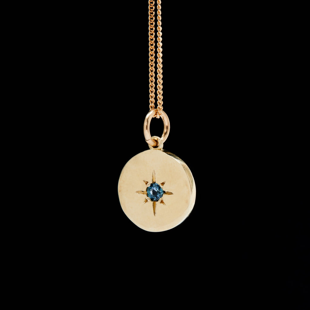 Starburst Disk Pendant - Partii Sapphire - Yellow Gold
