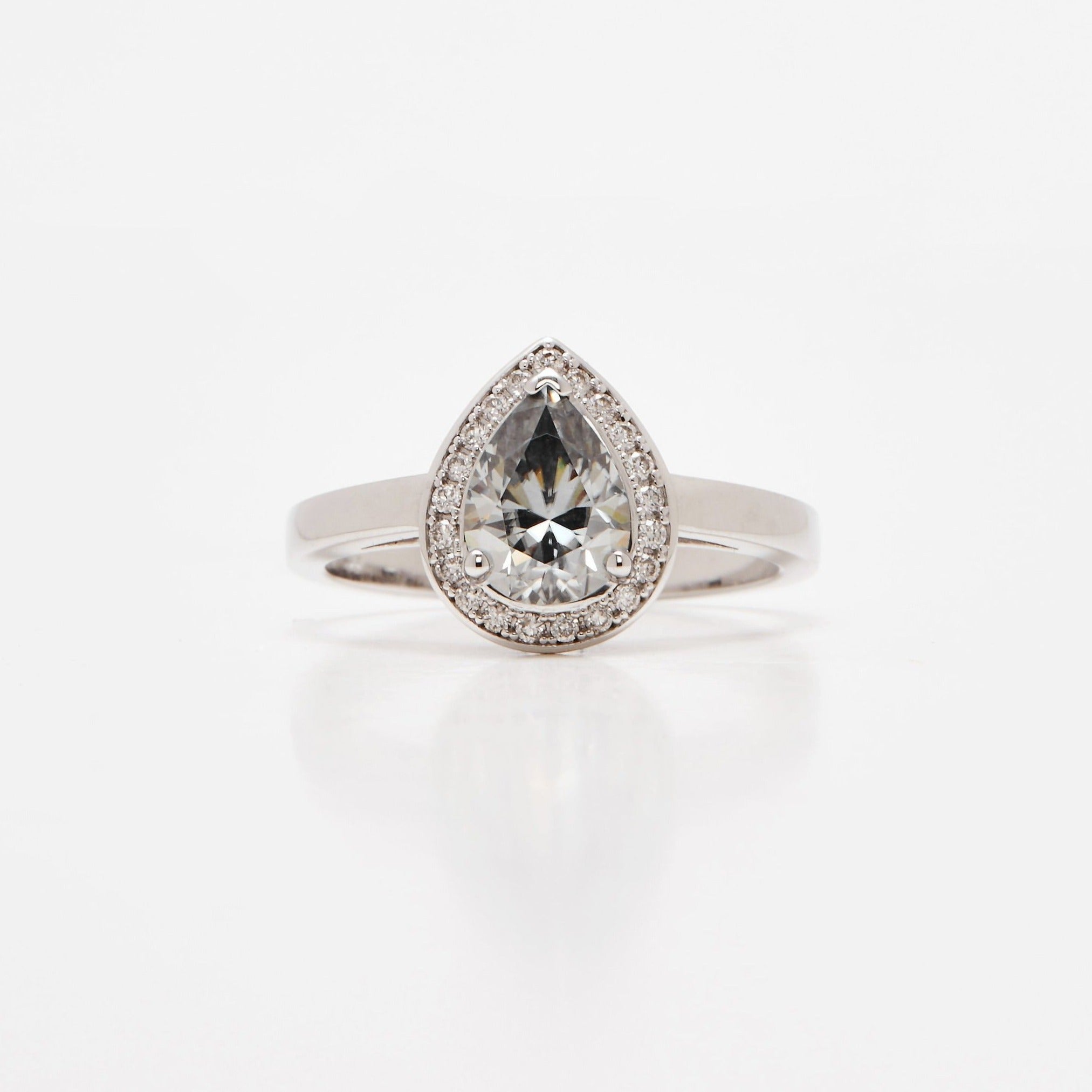 Plain Band Pear Halo Ring – Windfall Jewellery