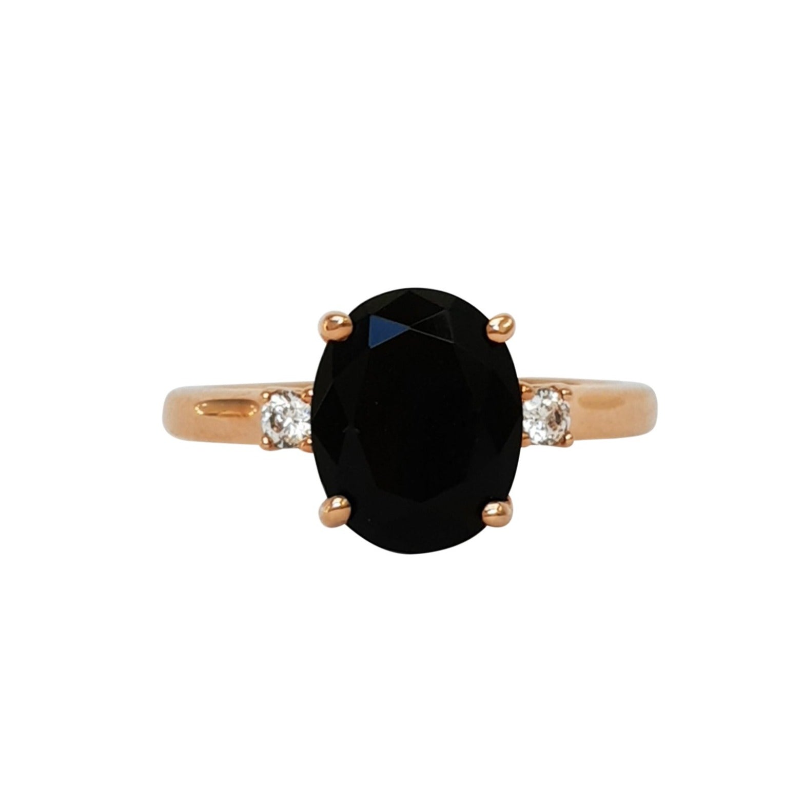 Windfall Jewellery Lotus Oval black diamond engagement ring in rose gold with minimalist three-stone design — handcrafted fine jewellery Australia