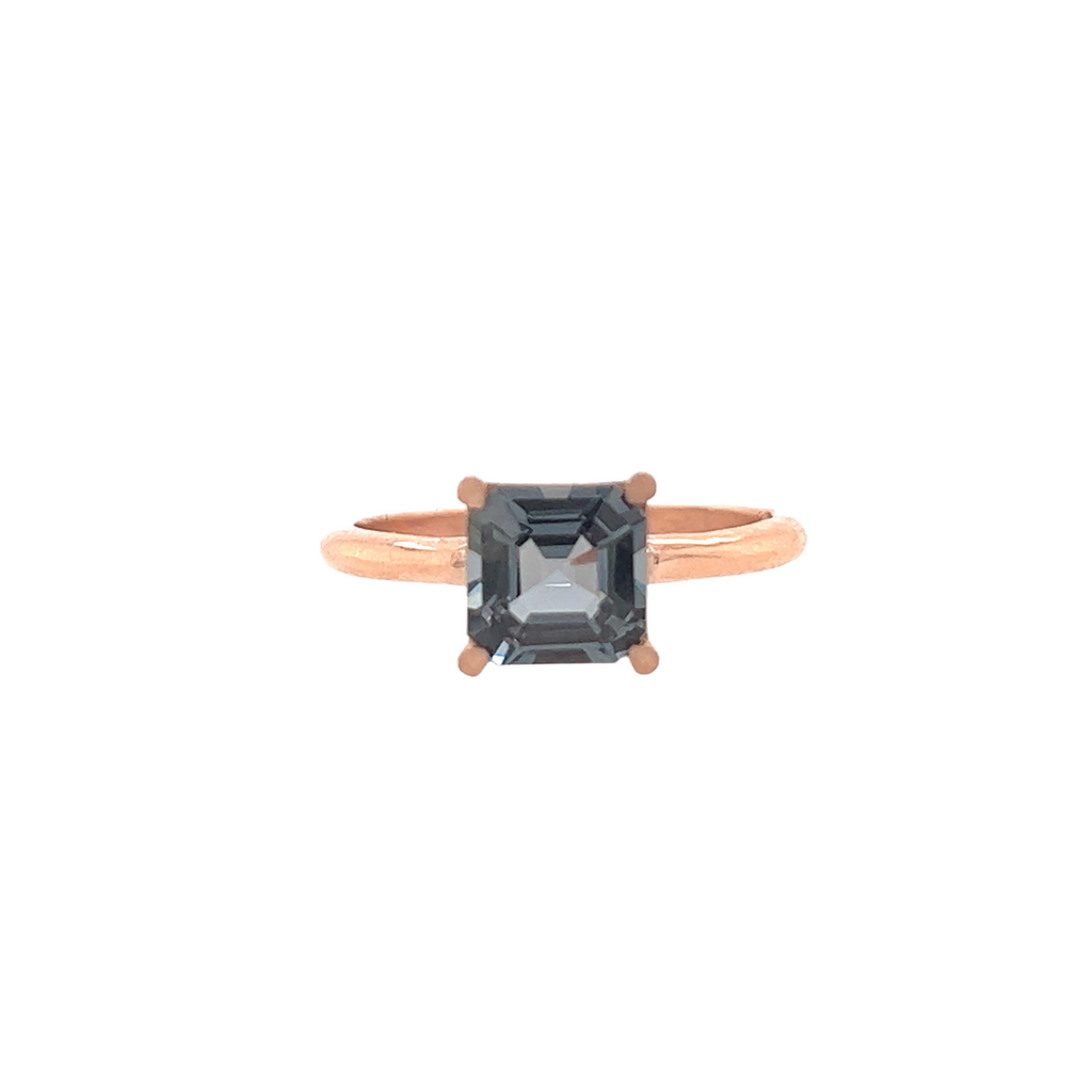 Asscher Cut Solitaire - Grey Spinel - Rose Gold - Ready to Ship