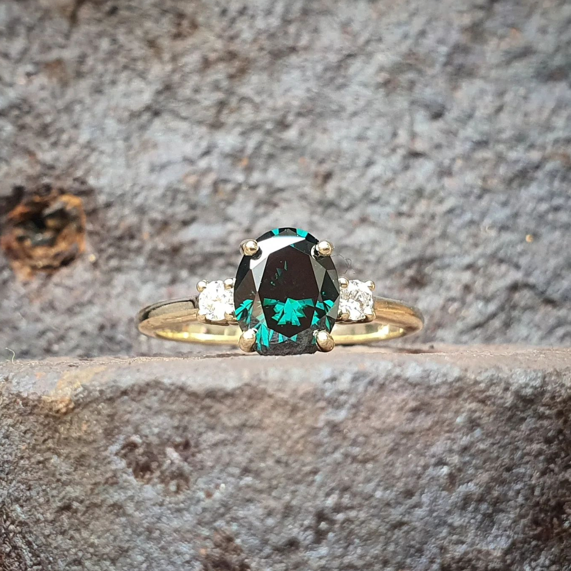 Windfall Jewellery Lotus Oval moissanite engagement ring in rose gold with minimalist three-stone design — handcrafted fine jewellery Australia